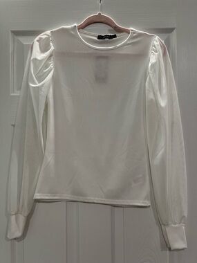 Boohoo White Puff Shoulder Long Sleeve Top